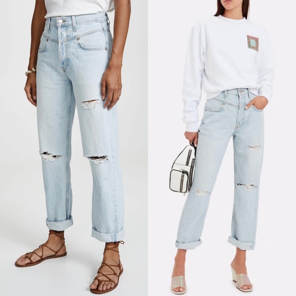 RE/DONE 90s Light Wash Denim High Rise Western Double Yoke Straight Leg Jeans 26